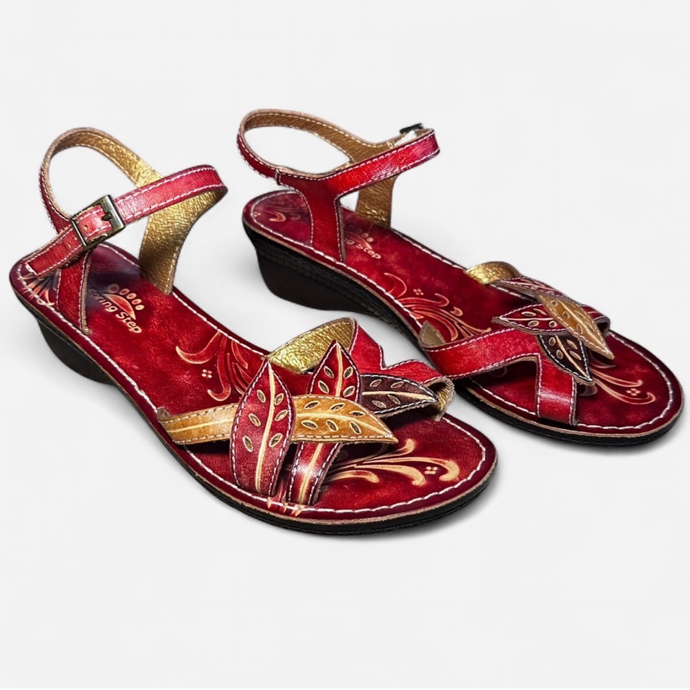 Spring Step Marigold Strappy Sandal Size 37 Red and Gold